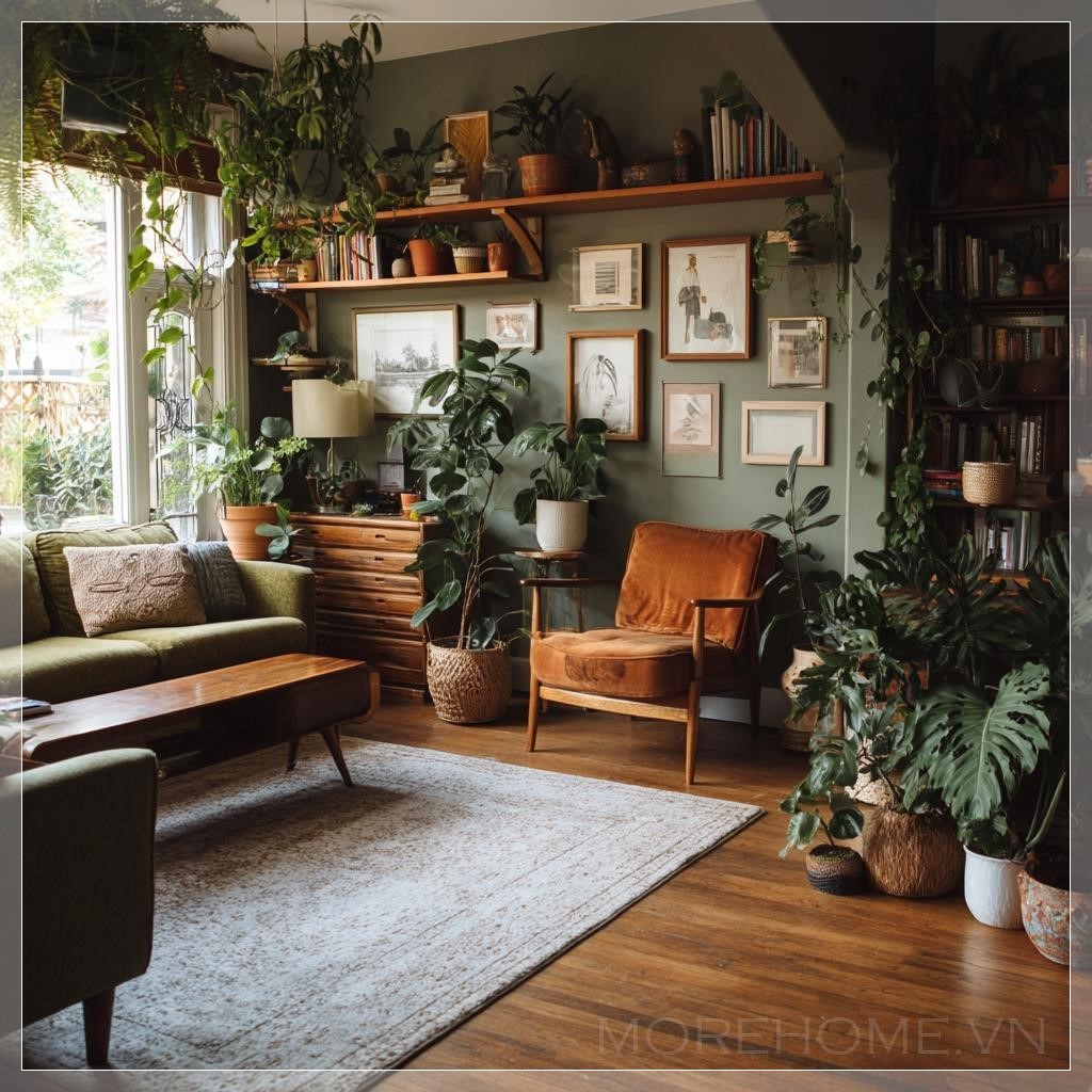 Phòng khách ấm cúng với nhiều cây xanh...