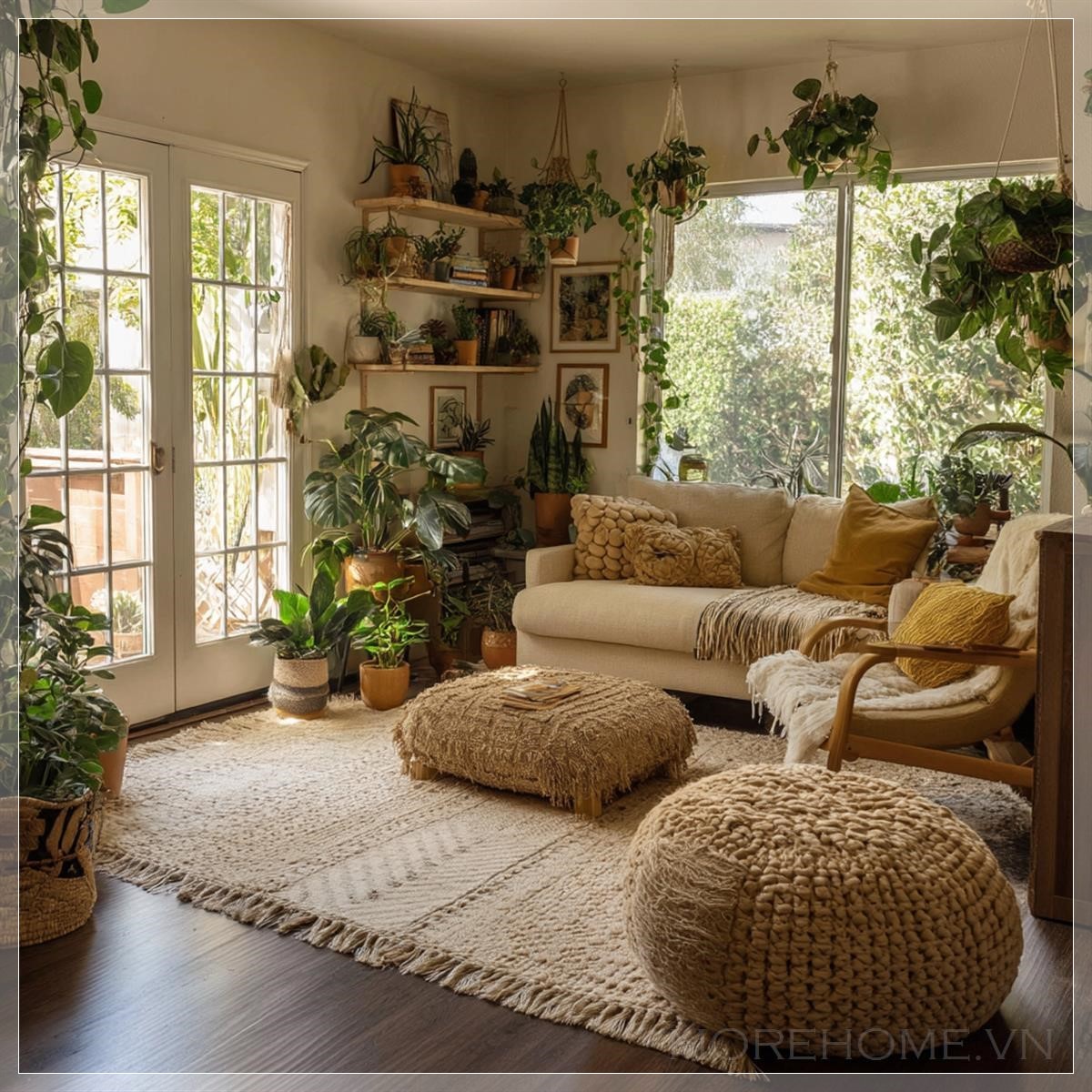 Phòng khách ấm cúng với nhiều cây xanh...